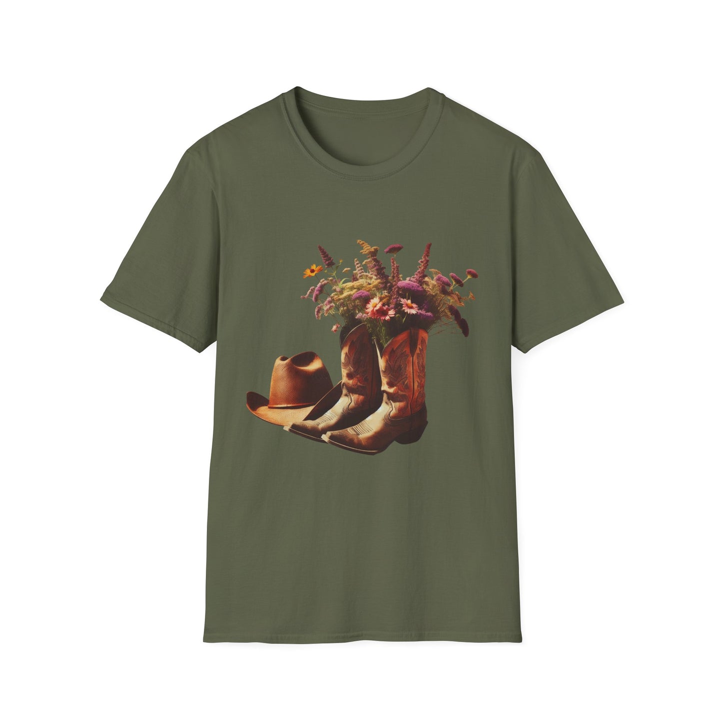 Bride, Rustic Floral Cowboy Boots T-Shirt | Vintage Style Tee for Nature Lovers, Country Music Fans, Gift for Her, Floral Artwork