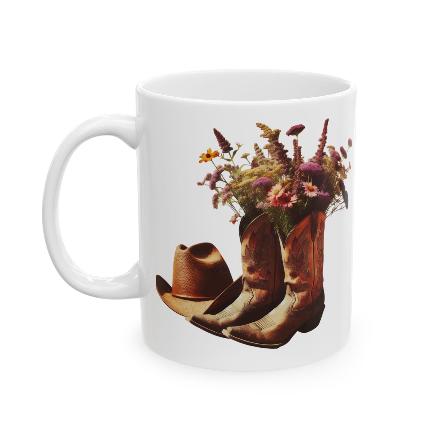Rustic Cowgirl Ceramic Mug, Botanical Coffee Cup, Gift for Plant Lovers, Nature-Inspired Kitchenware, Unique Tea Mug