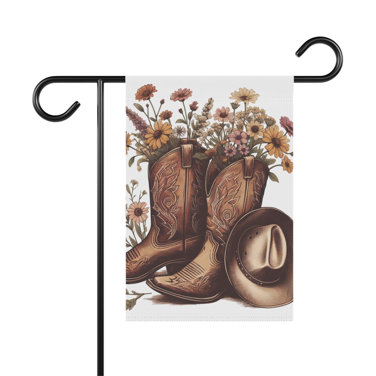 Rustic Cowboy Garden Banner, Western Home Decor, Floral Garden Decor, Farmhouse Style Flag, Outdoor Decoration, Gift for Garden Lovers