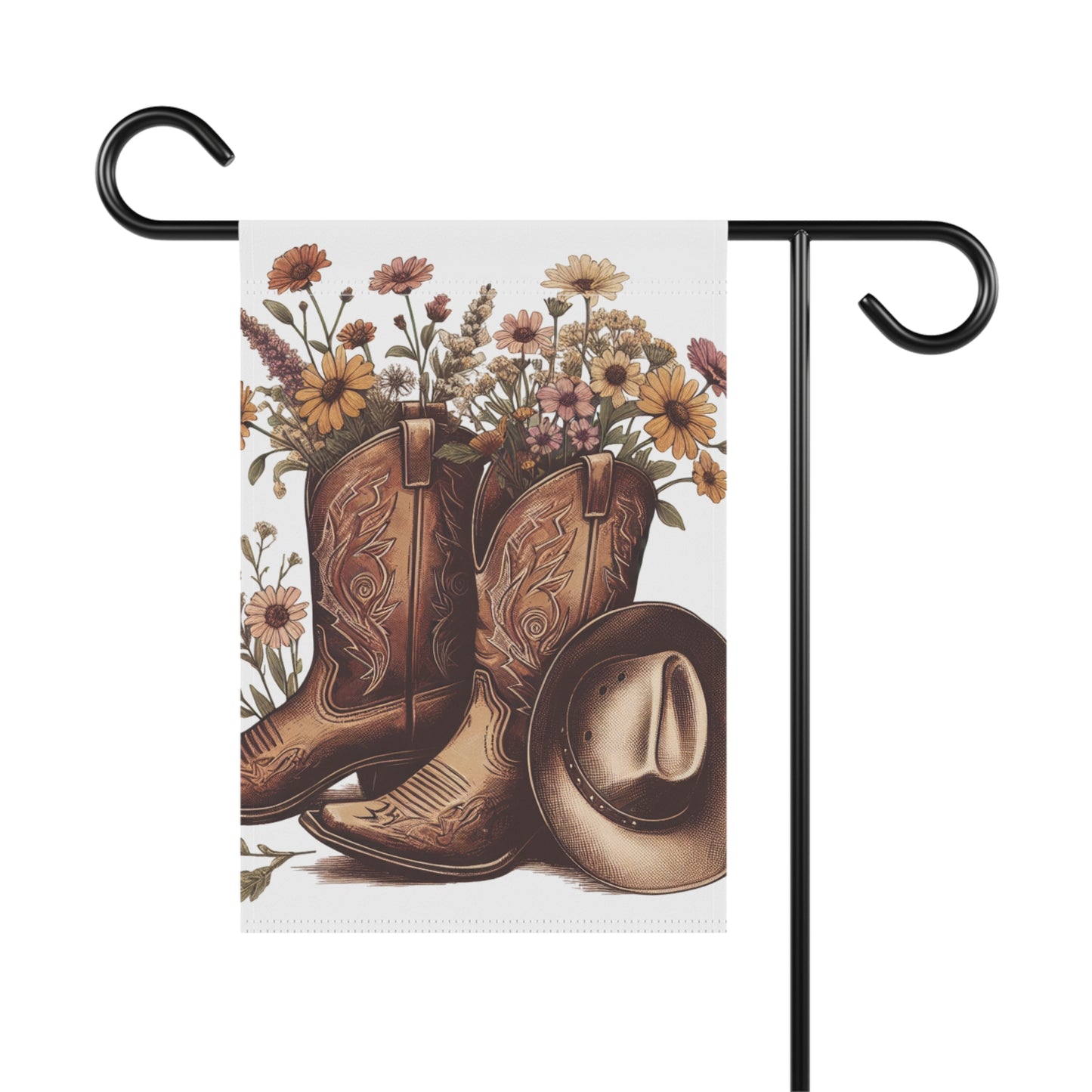 Rustic Cowboy Garden Banner, Western Home Decor, Floral Garden Decor, Farmhouse Style Flag, Outdoor Decoration, Gift for Garden Lovers