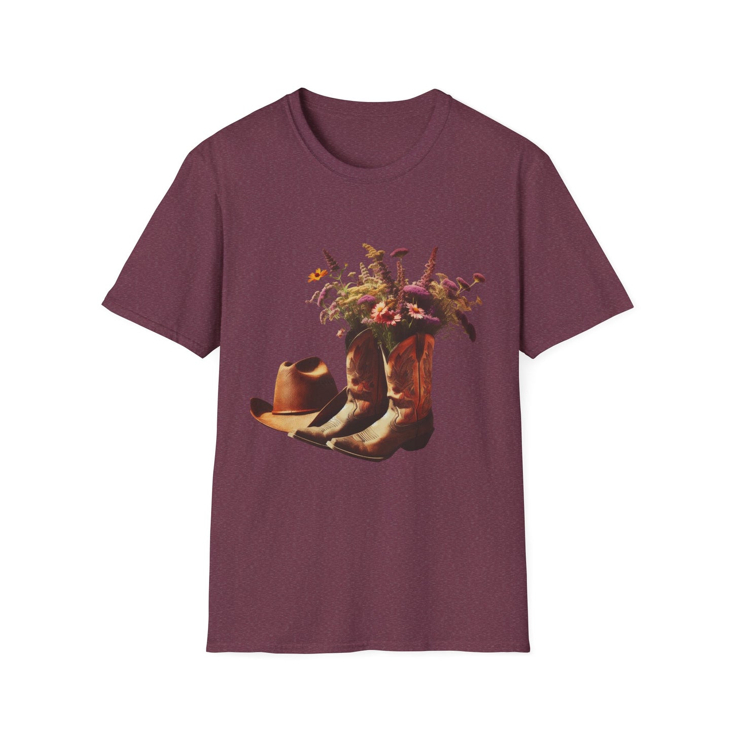 Bride, Rustic Floral Cowboy Boots T-Shirt | Vintage Style Tee for Nature Lovers, Country Music Fans, Gift for Her, Floral Artwork