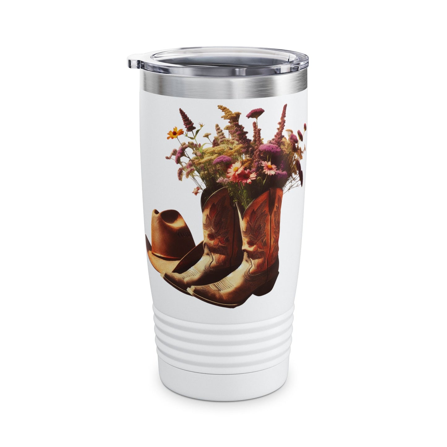 Rustic Floral Ringneck Tumbler | 20oz Cowboy Boot Design, Cowboy Gift, Farmhouse Decor, Travel Mug, Outdoor Adventures, Country Living