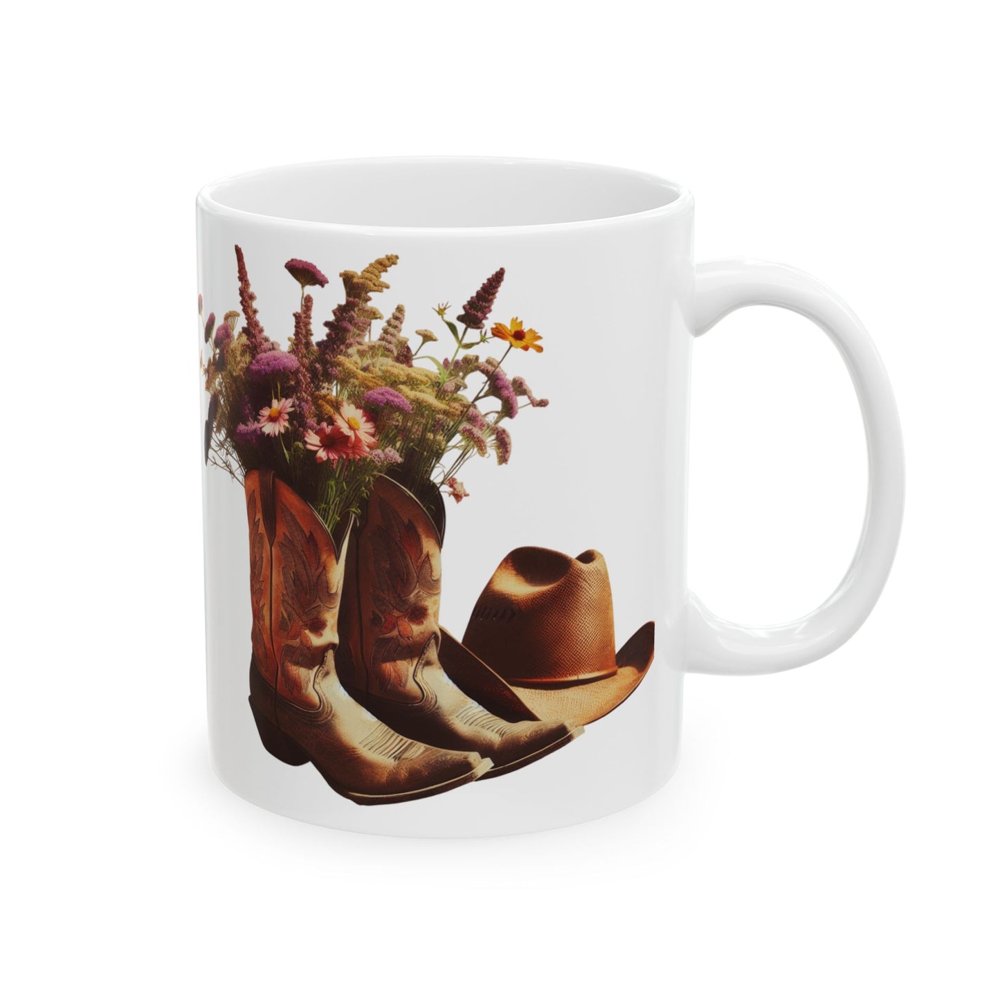Rustic Cowgirl Ceramic Mug, Botanical Coffee Cup, Gift for Plant Lovers, Nature-Inspired Kitchenware, Unique Tea Mug