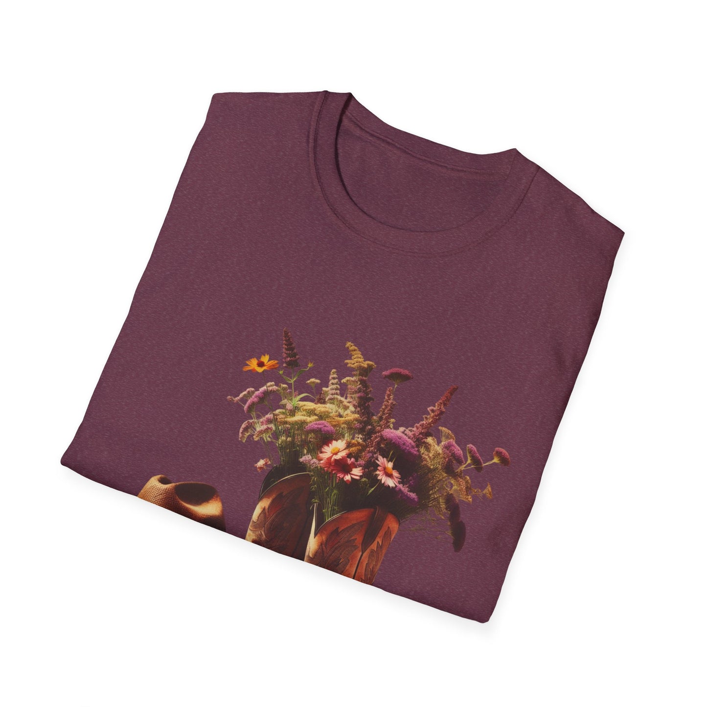 Bride, Rustic Floral Cowboy Boots T-Shirt | Vintage Style Tee for Nature Lovers, Country Music Fans, Gift for Her, Floral Artwork