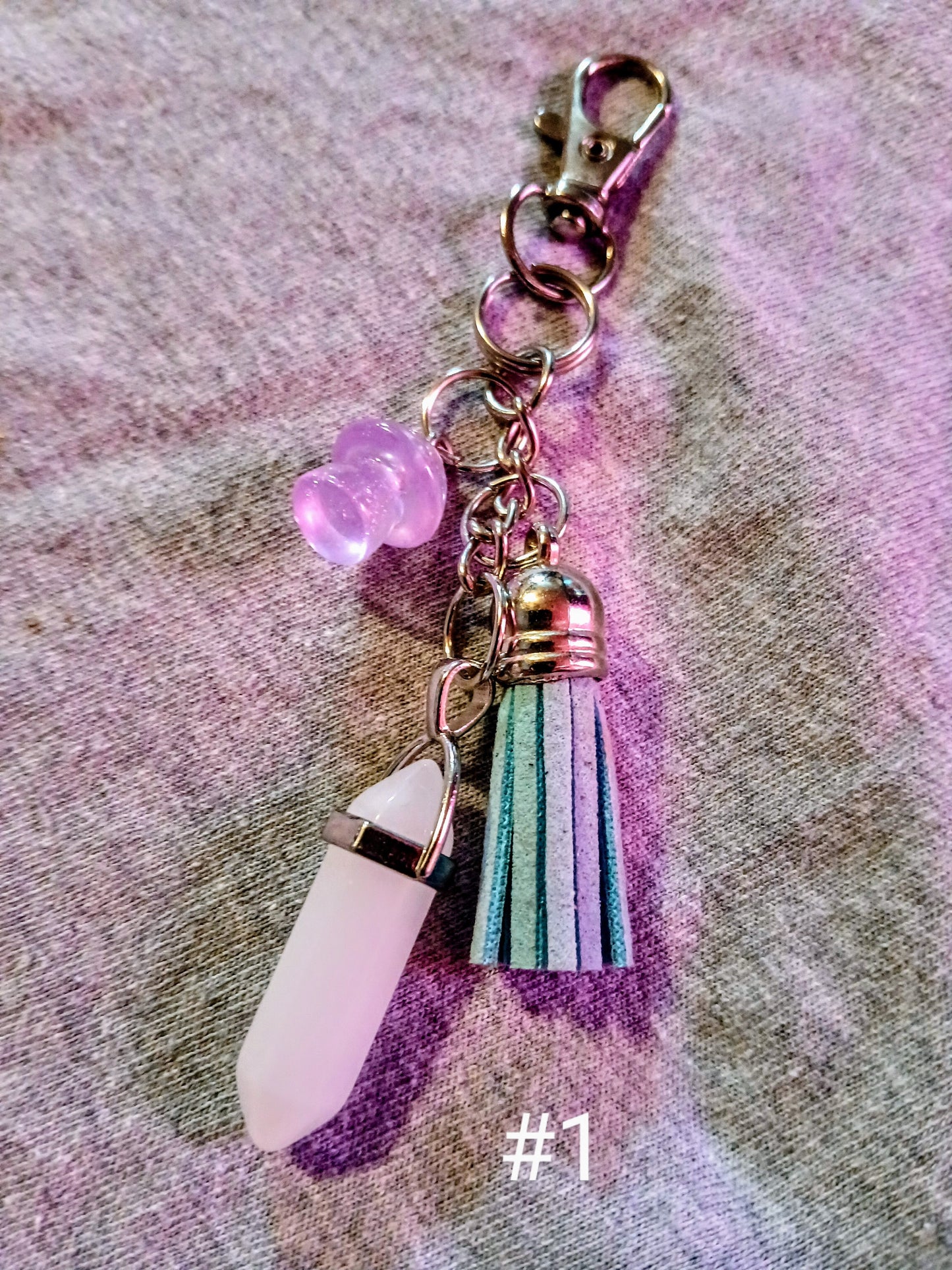 Mushroom and crystal keychains