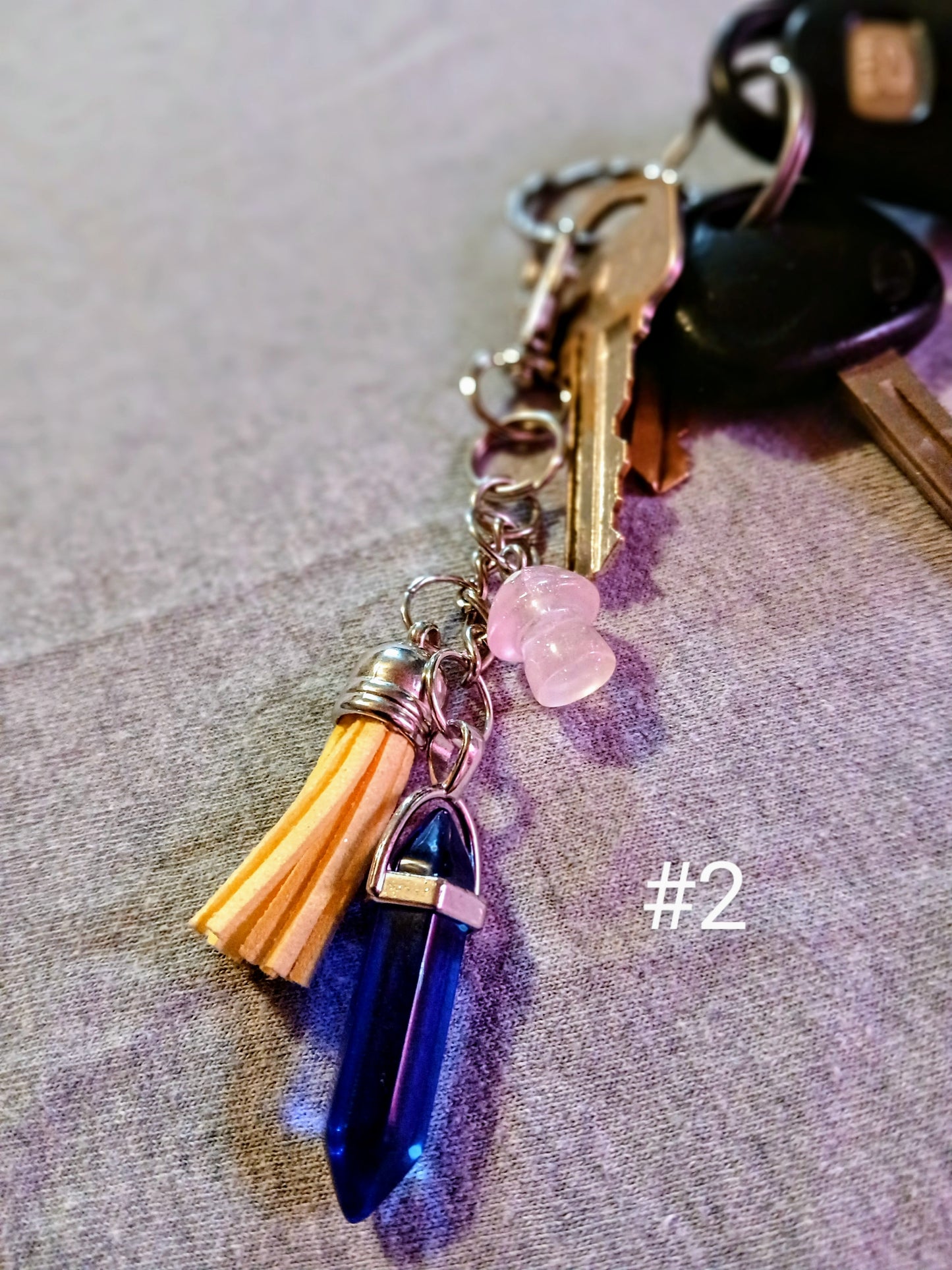Mushroom and crystal keychains