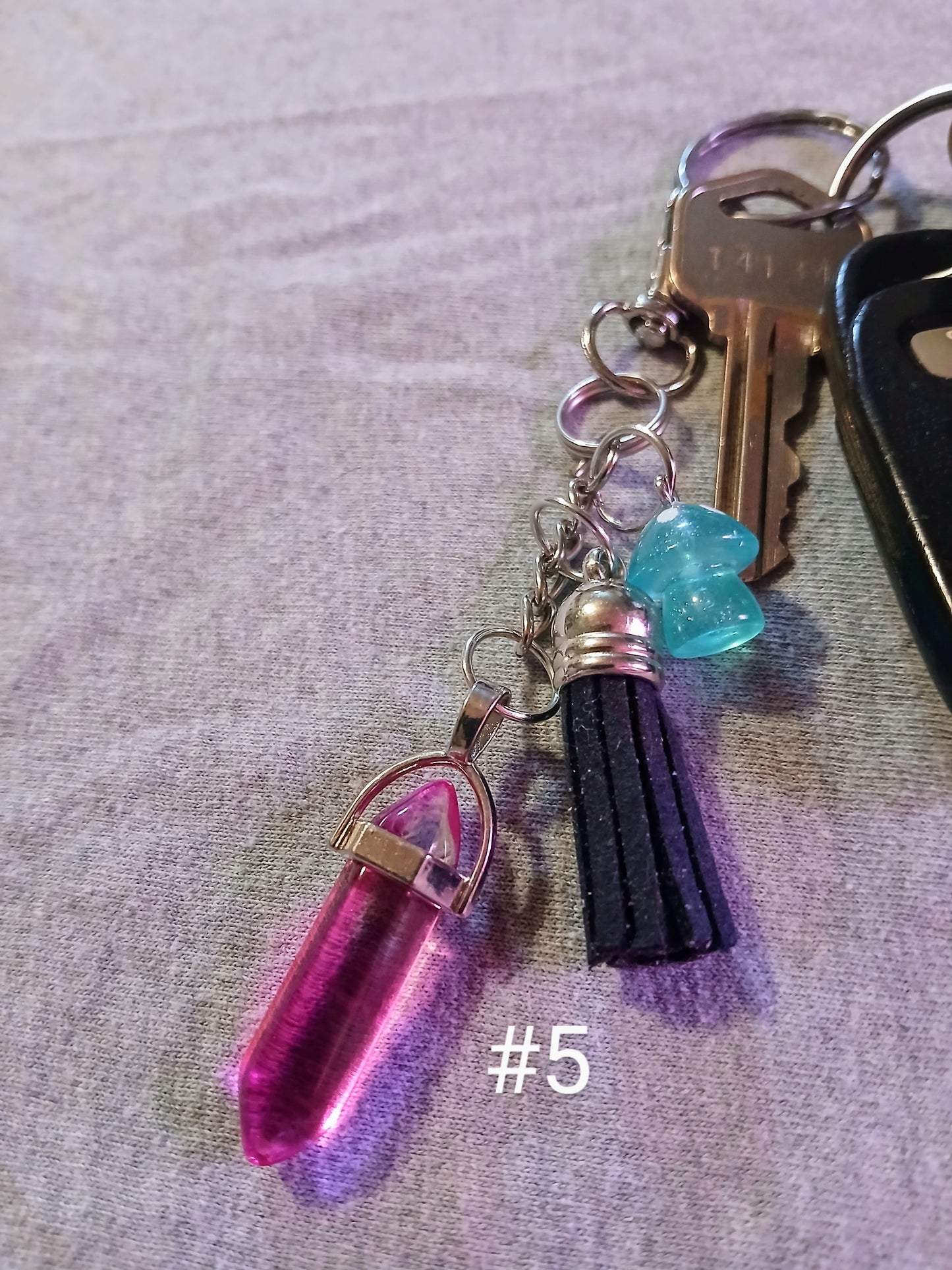Mushroom and crystal keychains