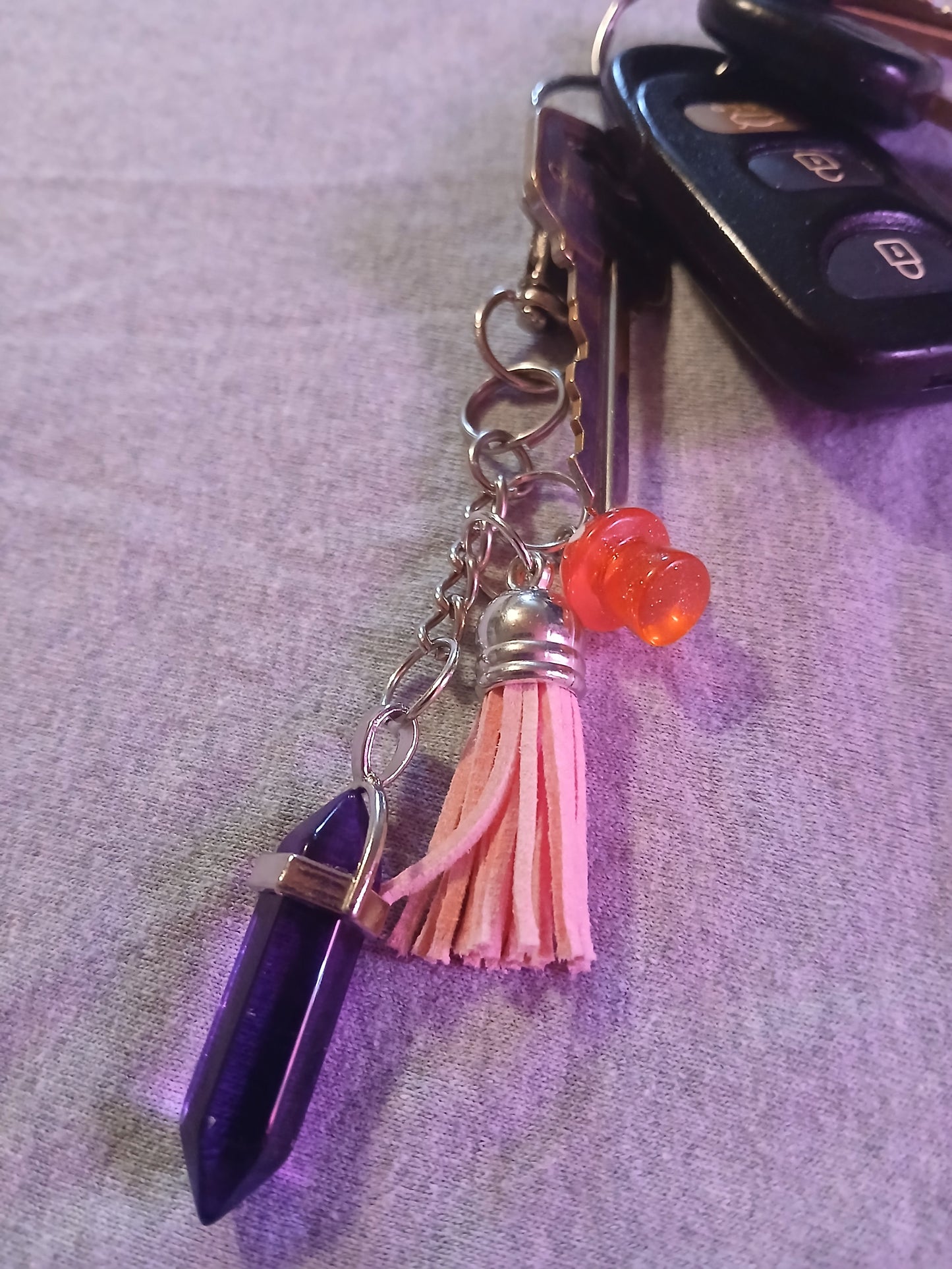 Mushroom and crystal keychains