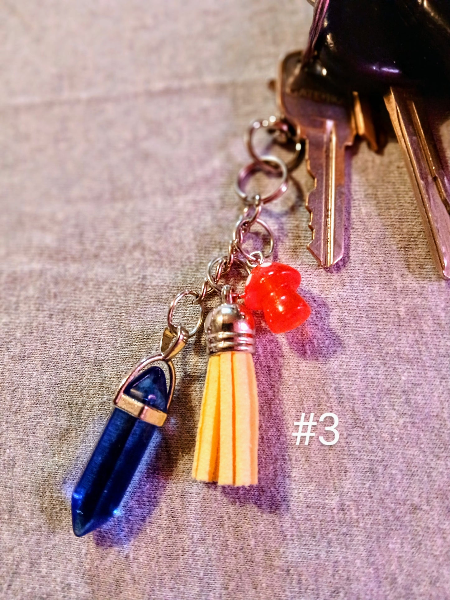 Mushroom and crystal keychains