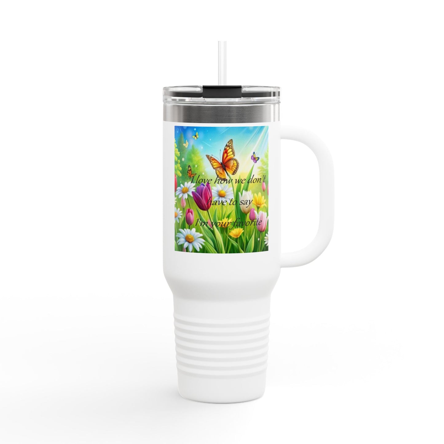 Colorful Floral Insulated Travel Mug - 40oz with Inspirational Butterfly Design