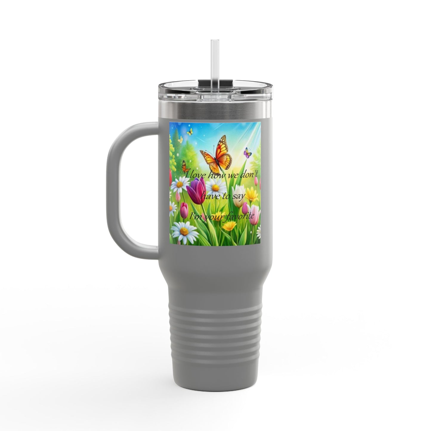 Colorful Floral Insulated Travel Mug - 40oz with Inspirational Butterfly Design