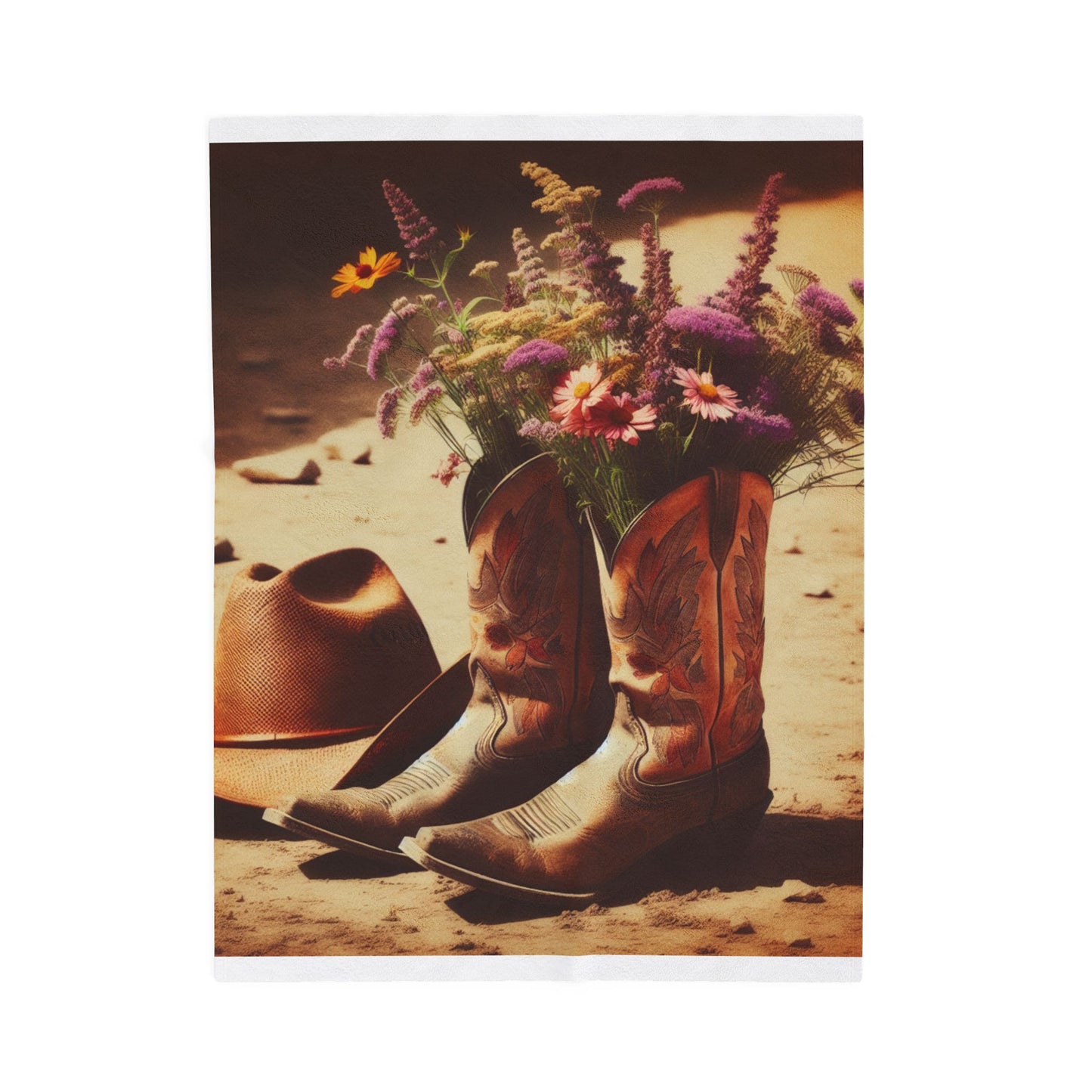 Rustic Floral Cowgirl Blanket - Cozy Velveteen Plush Throw for Home Decor, Gift for Her, Country Style, Western Theme