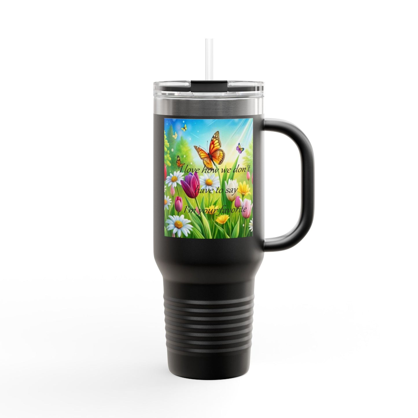Colorful Floral Insulated Travel Mug - 40oz with Inspirational Butterfly Design