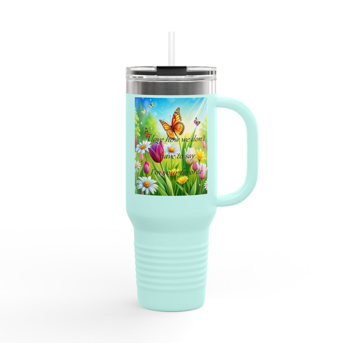Colorful Floral Insulated Travel Mug - 40oz with Inspirational Butterfly Design