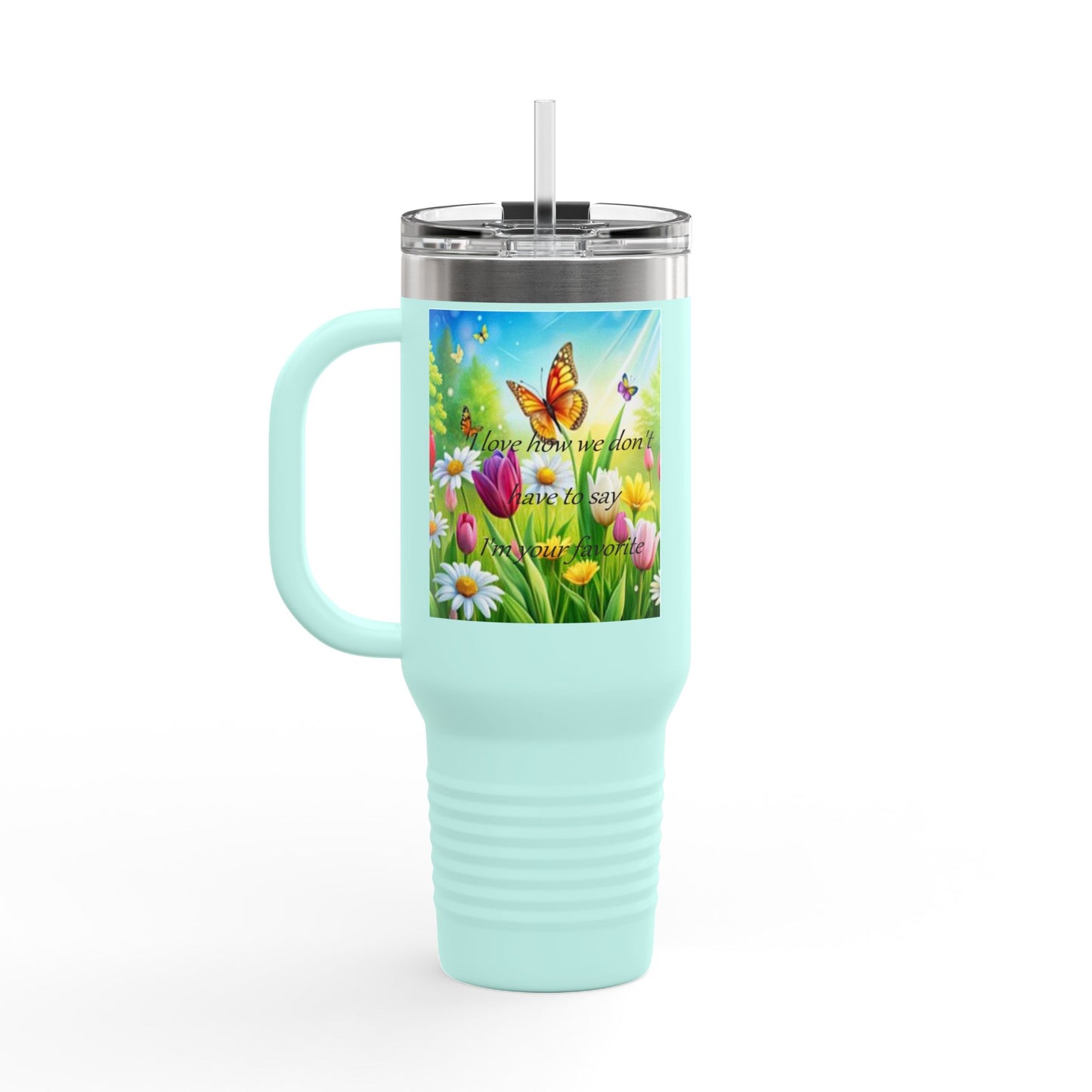 Colorful Floral Insulated Travel Mug - 40oz with Inspirational Butterfly Design
