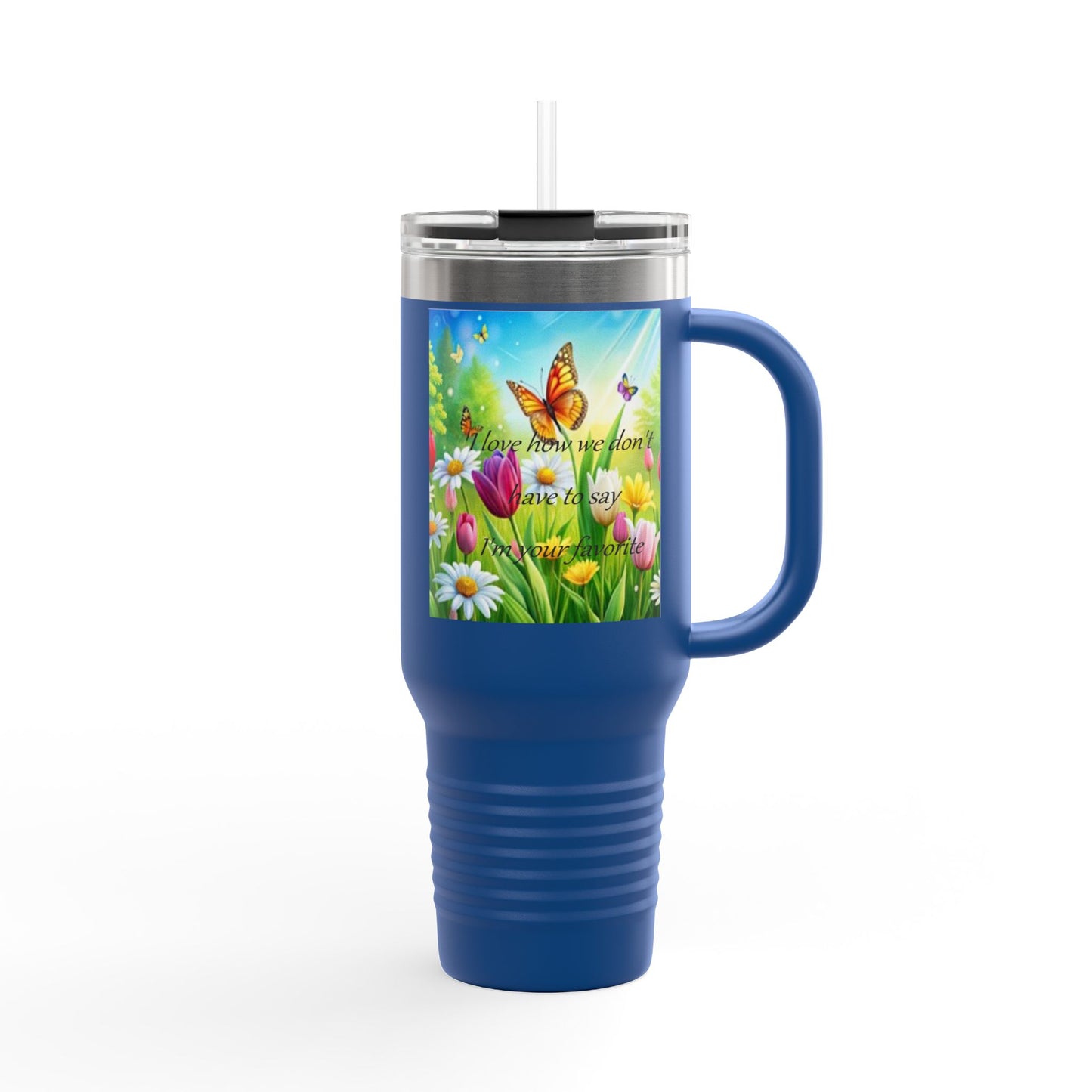Colorful Floral Insulated Travel Mug - 40oz with Inspirational Butterfly Design