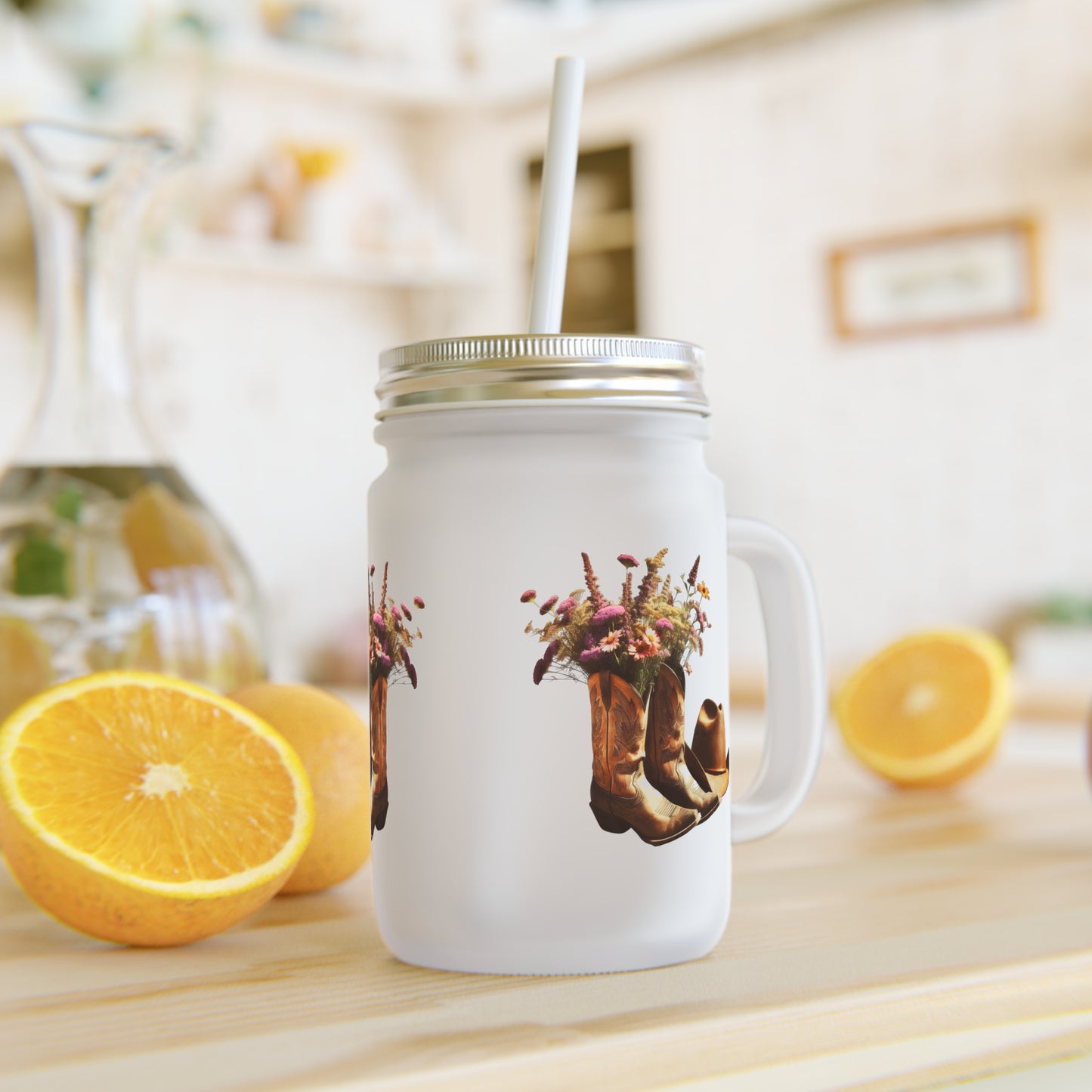 Rustic Floral Mason Jar, Vintage Country Decor, Farmhouse Kitchen, Gift for Nature Lovers, Boho Party Cups