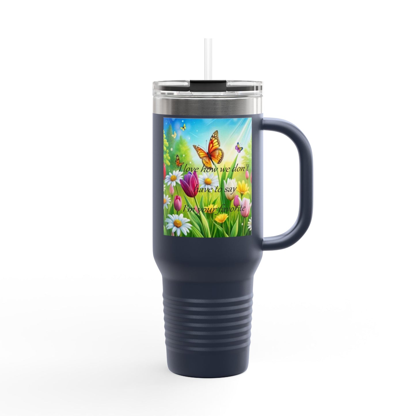 Colorful Floral Insulated Travel Mug - 40oz with Inspirational Butterfly Design