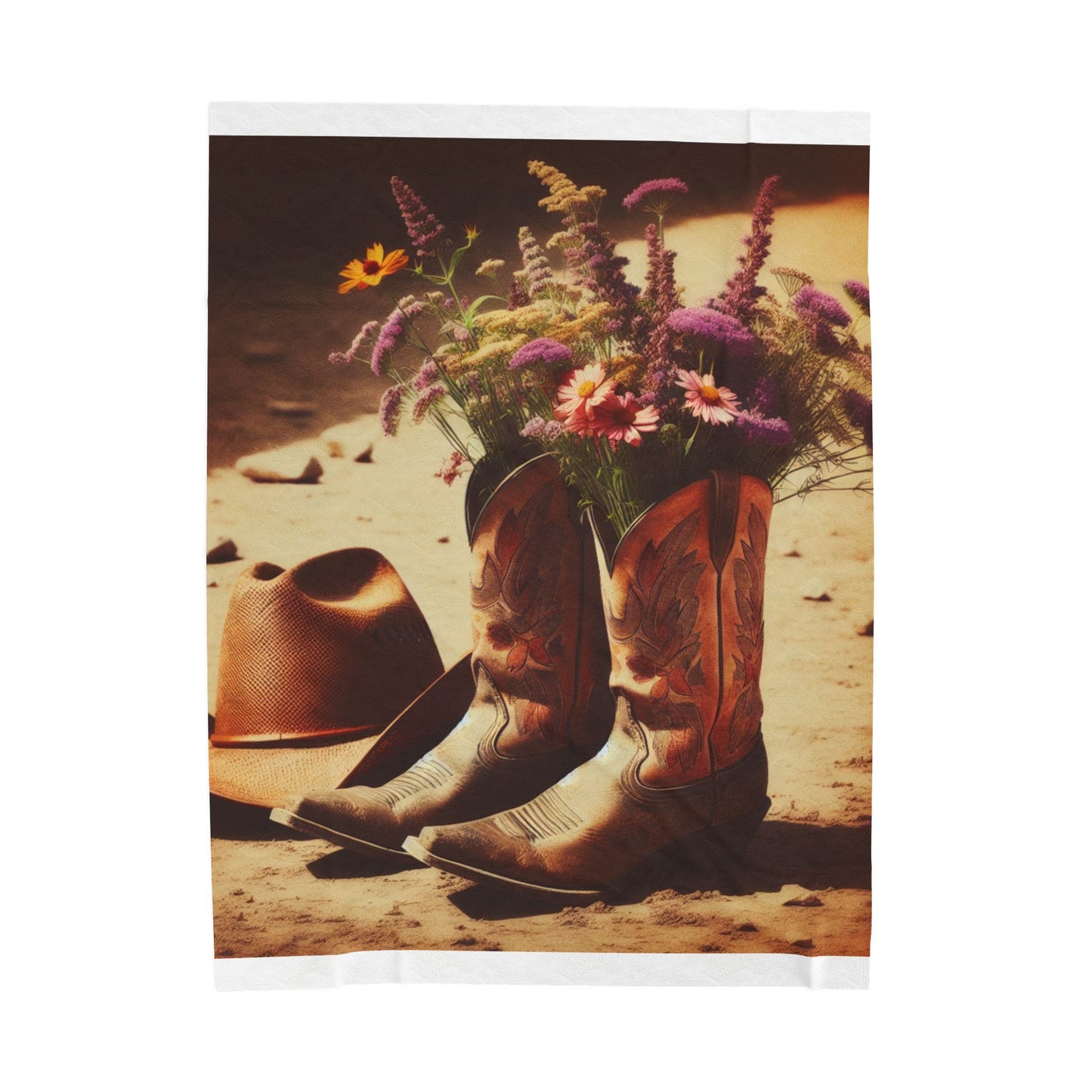 Rustic Floral Cowgirl Blanket - Cozy Velveteen Plush Throw for Home Decor, Gift for Her, Country Style, Western Theme
