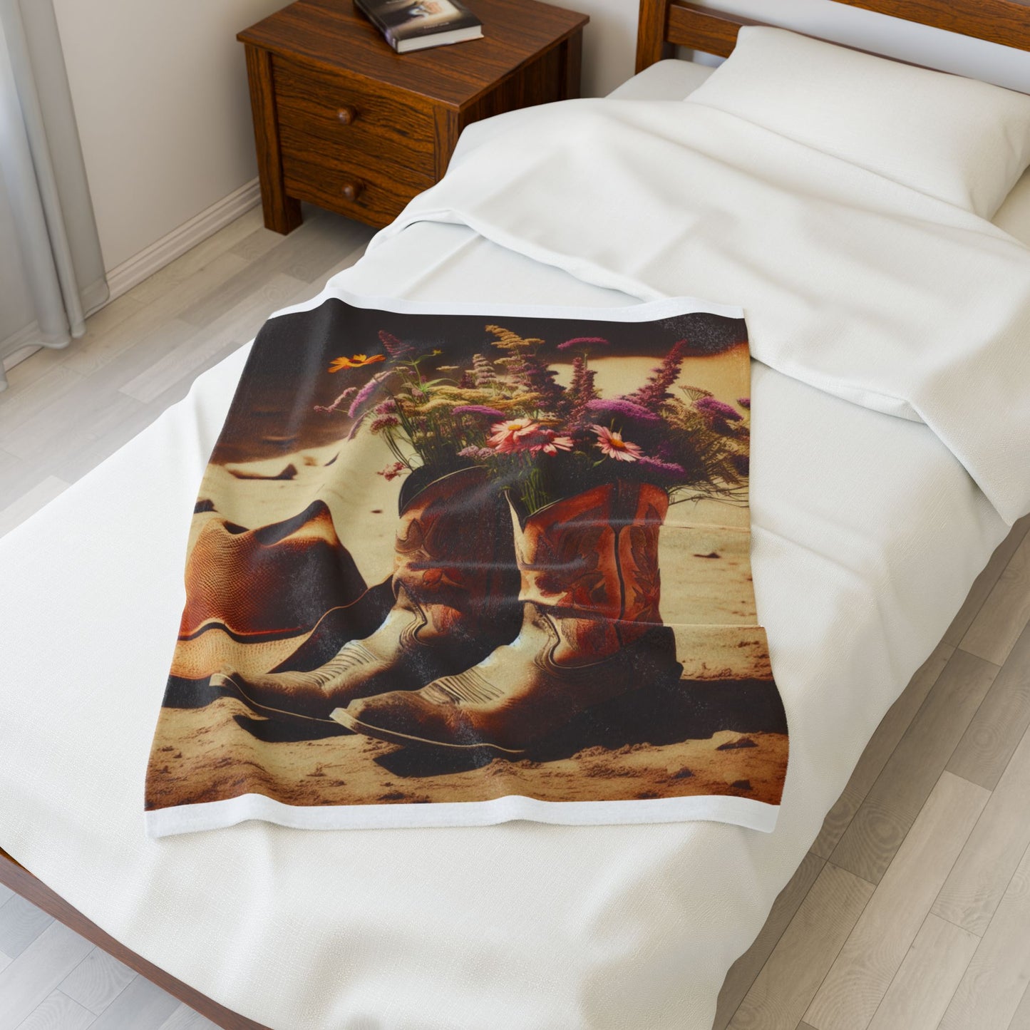 Rustic Floral Cowgirl Blanket - Cozy Velveteen Plush Throw for Home Decor, Gift for Her, Country Style, Western Theme