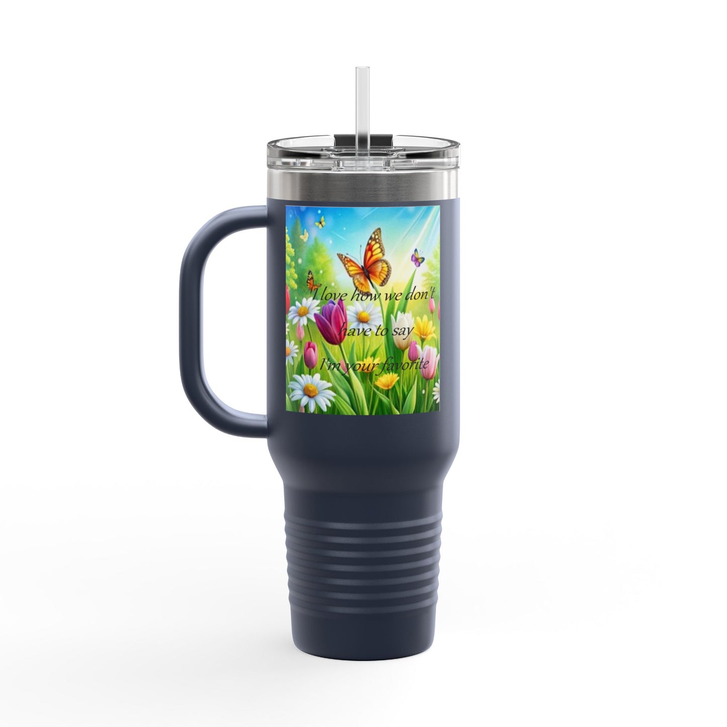 Colorful Floral Insulated Travel Mug - 40oz with Inspirational Butterfly Design