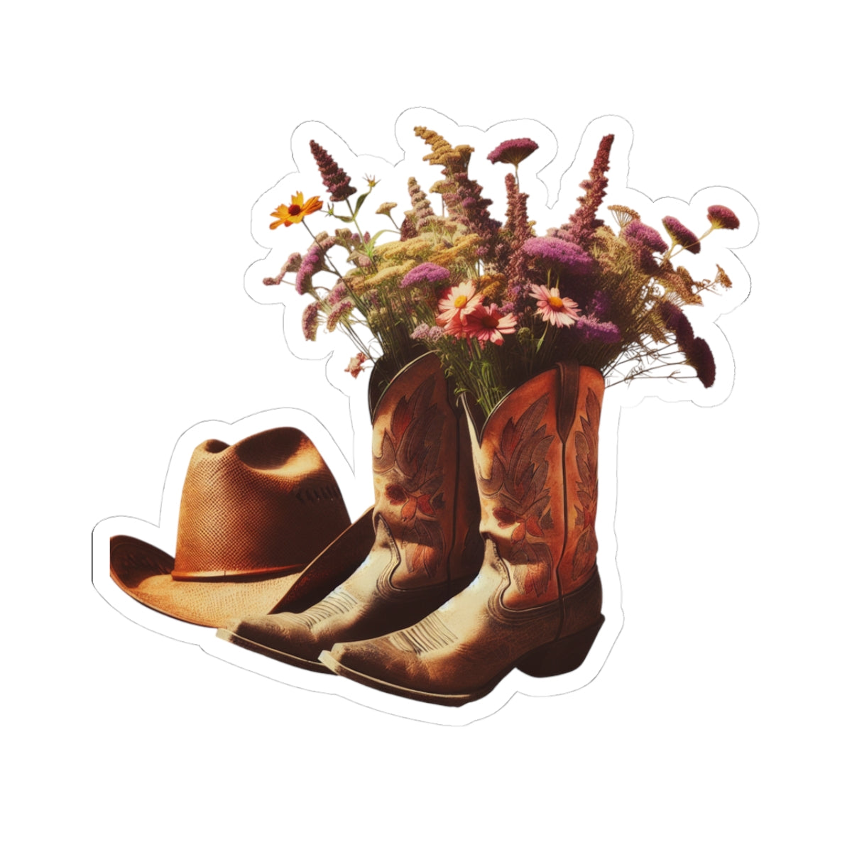 Rustic Cowboy Hat and Boot Stickers, Vintage Western Décor, Floral Cowgirl Art, Perfect for Journals, Laptops, Gifts