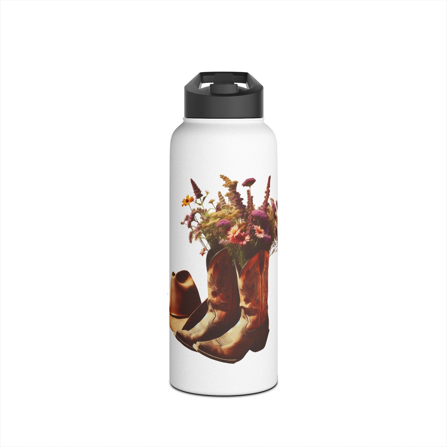 Floral Cowboy Boots Water Bottle | Rustic Theme, Outdoor Essentials, Gift for Cowgirl, Camping Gear, Hydration on the Go