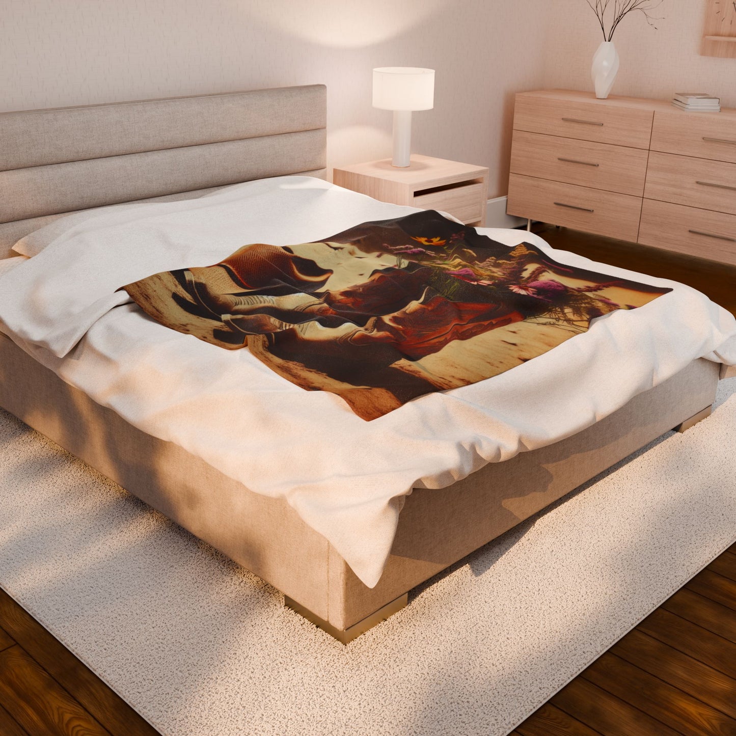 Rustic Floral Cowgirl Blanket - Cozy Velveteen Plush Throw for Home Decor, Gift for Her, Country Style, Western Theme