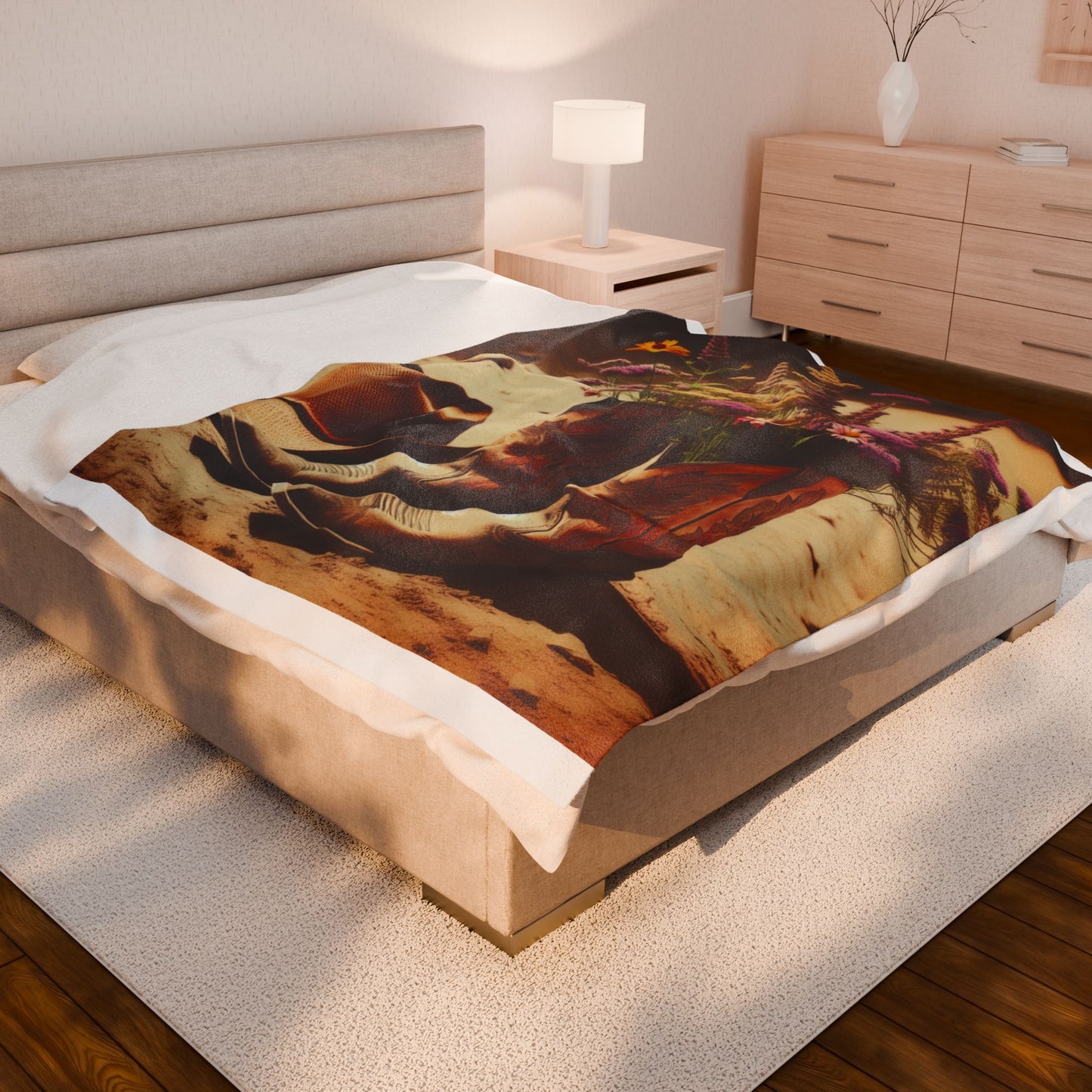 Rustic Floral Cowgirl Blanket - Cozy Velveteen Plush Throw for Home Decor, Gift for Her, Country Style, Western Theme
