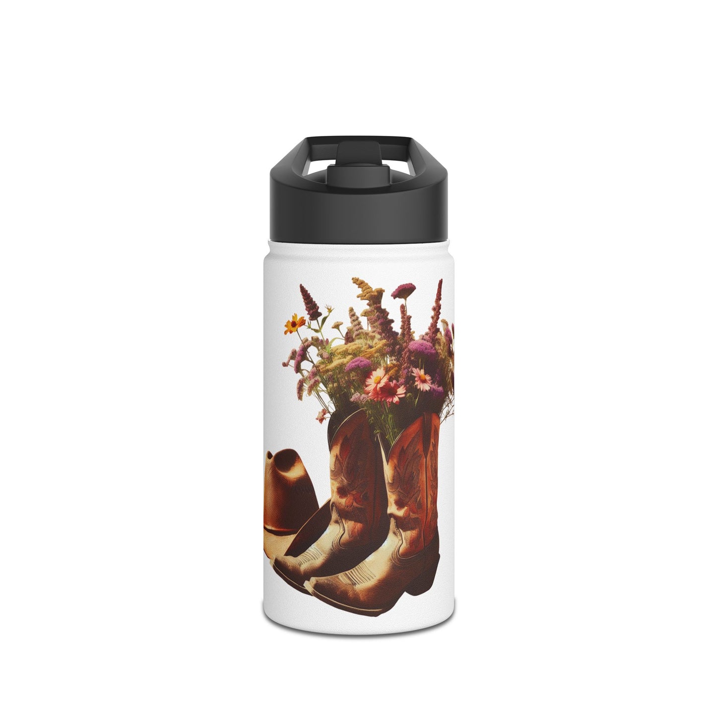 Floral Cowboy Boots Water Bottle | Rustic Theme, Outdoor Essentials, Gift for Cowgirl, Camping Gear, Hydration on the Go