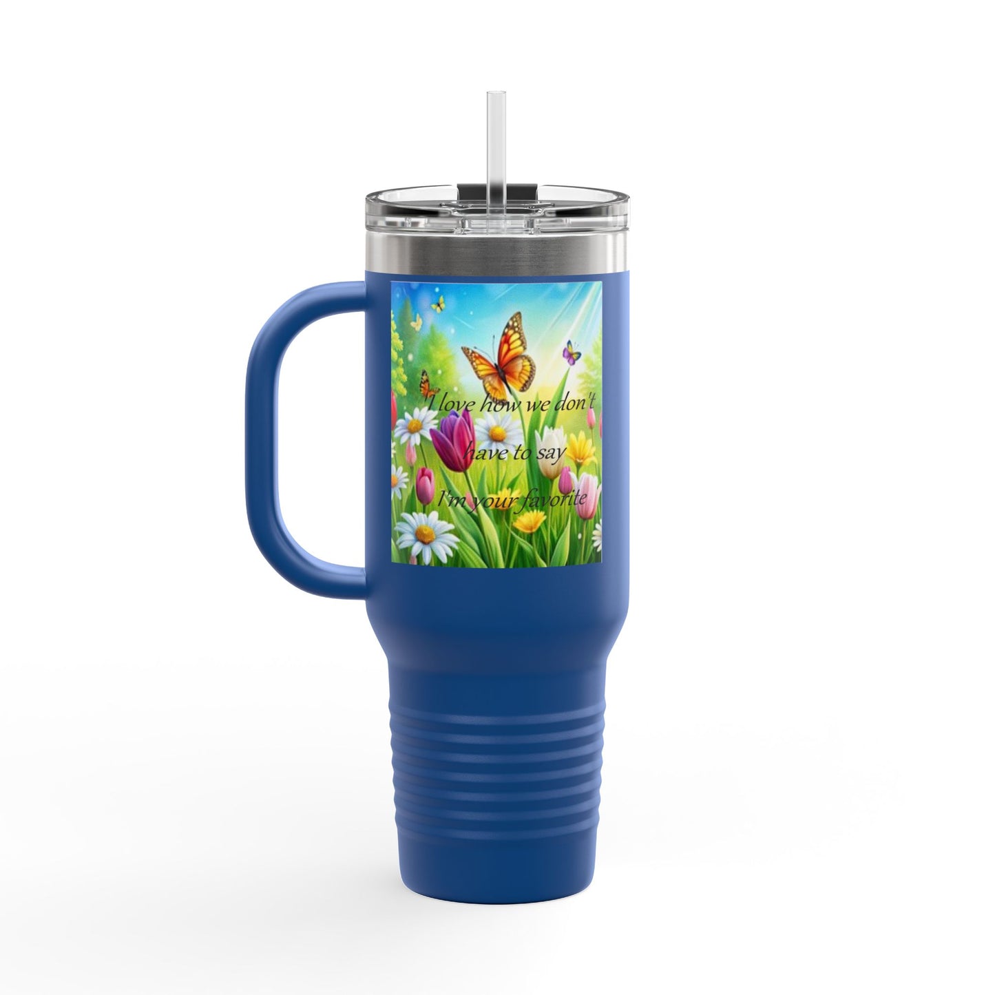 Colorful Floral Insulated Travel Mug - 40oz with Inspirational Butterfly Design