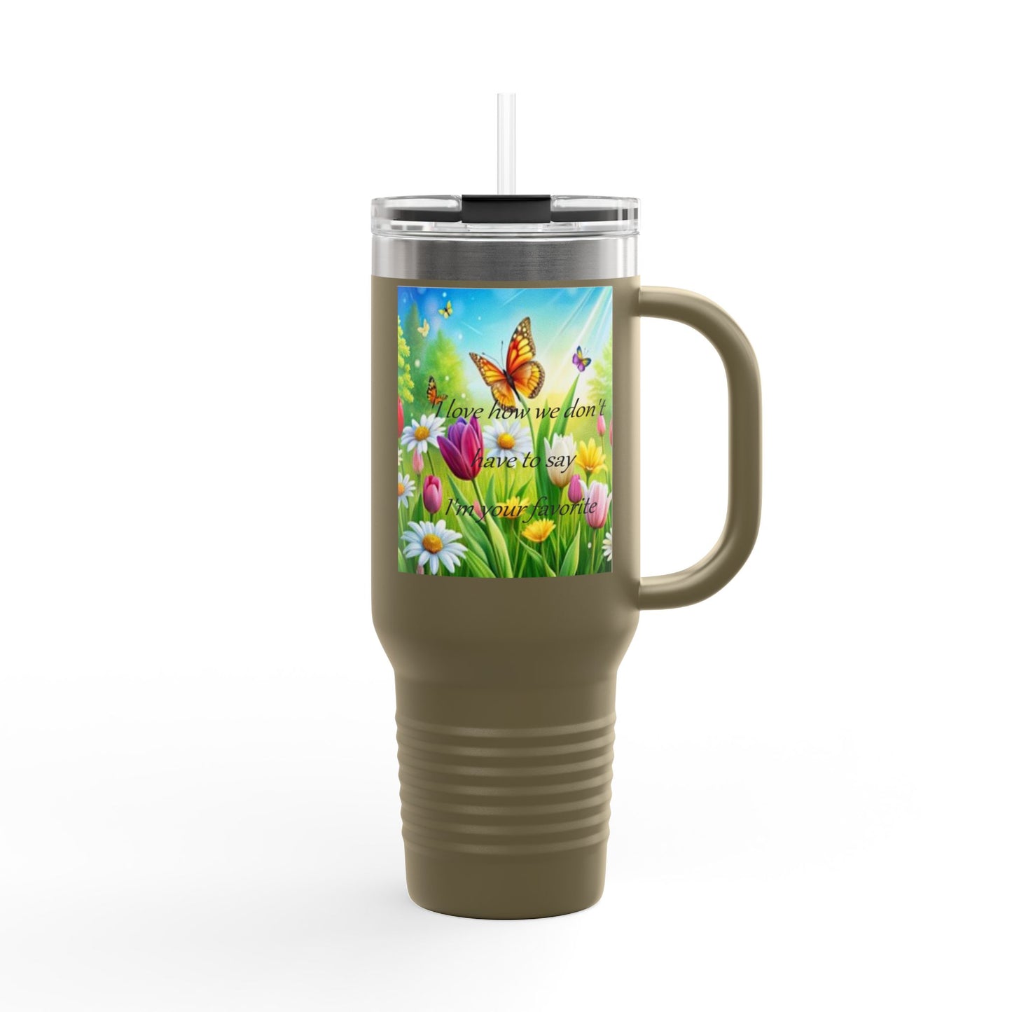 Colorful Floral Insulated Travel Mug - 40oz with Inspirational Butterfly Design