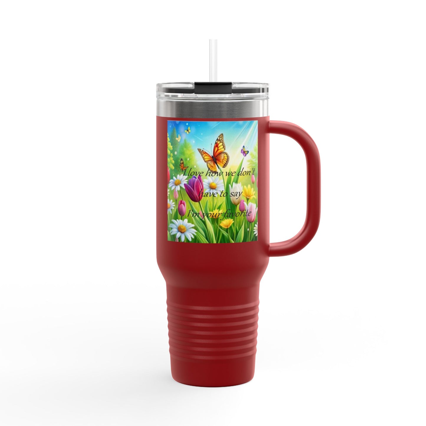 Colorful Floral Insulated Travel Mug - 40oz with Inspirational Butterfly Design